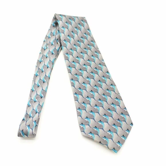 The Nature Conservancy's Gray Teal Dolphin Jacquard Print Wide Silk Tie - Picture 7 of 7